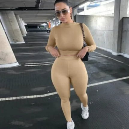 Women's Two-Piece Solid Autumn Overalls Set